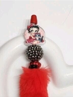 B Boo Pen Pom Pom Fluffy Refillable Red Cat Black Ink Gift Beaded